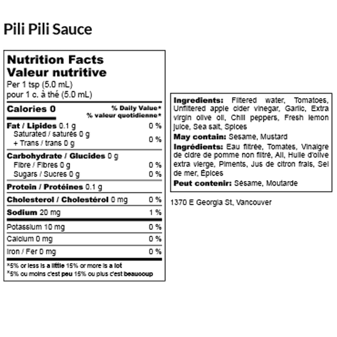 Pili Pili Sauce Nutrition Facts
