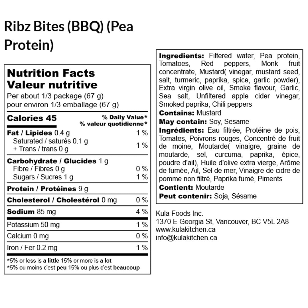 Ribz Bites Nutrition List